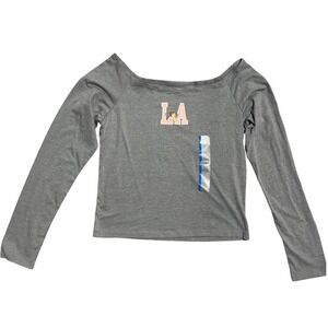 MODERNLUX LA Cherub Graphic Long Sleeve Off Shoulder Cropped Top Shirt Womens L